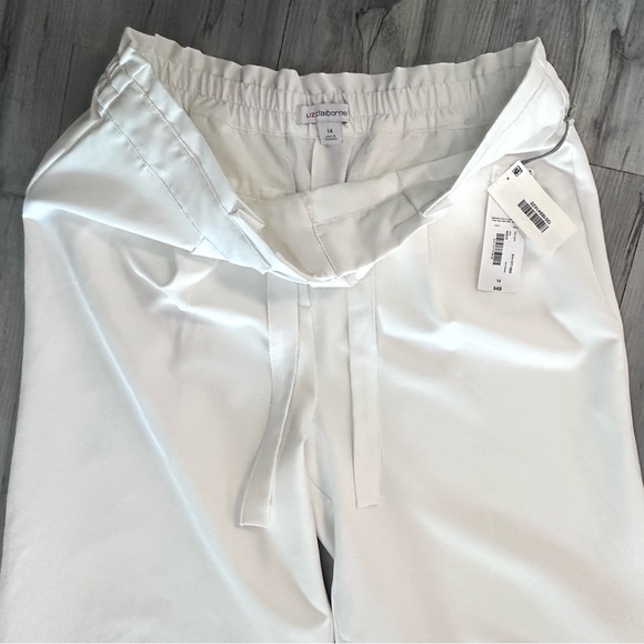 NWT Liz Claiborne Pants Size 14 White‎ High Waist Extra Wide Leg Cropped Belted - Picture 7 of 9